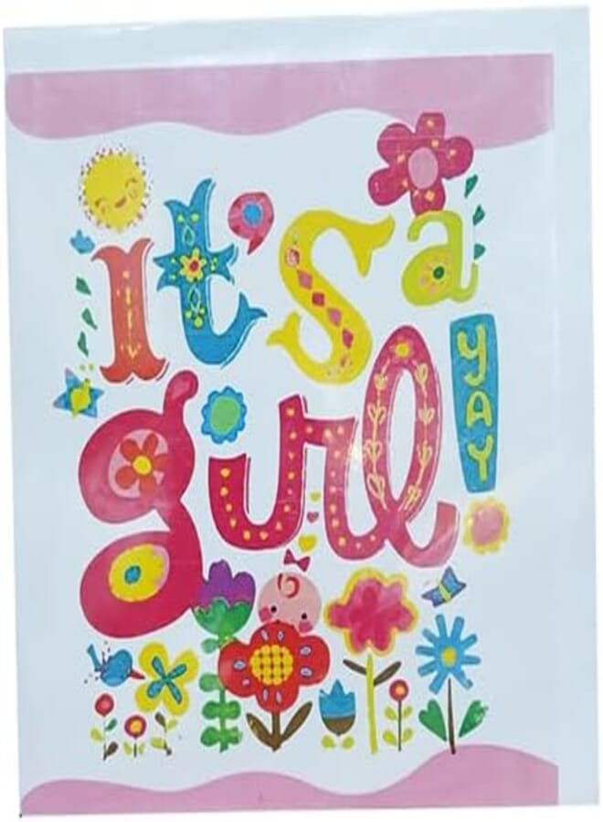 Colourful Floral 'It's a Girl!' Baby Celebration Greeting Card